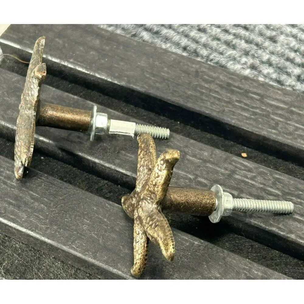 Starfish Cast Iron Drawer Knobs Set Of 2 Antique Bronze Finish Coastal Home Deco - Picture 2 of 3